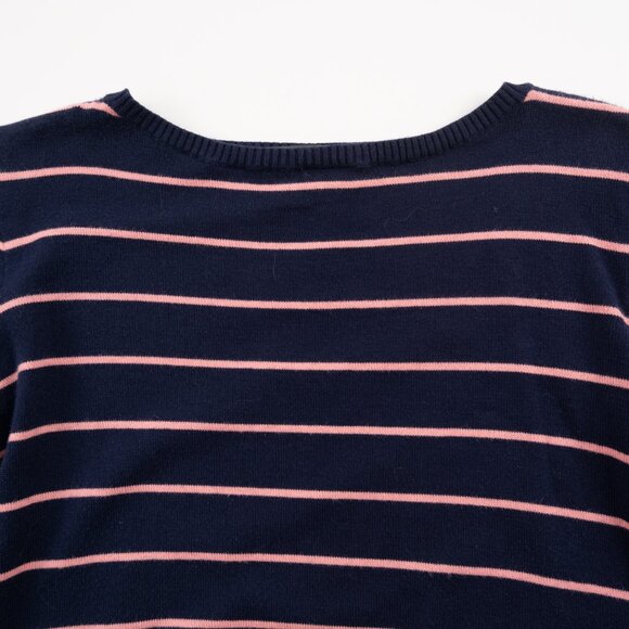 LAUREN RALPH LAUREN Navy crewneck 1/2 sleeve sweater w/ pink stripes size M - Picture 6 of 8